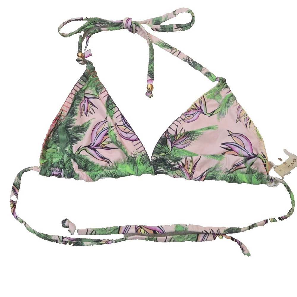 PILYQ‎ Triangle Bikini Bermuda Stitched Halter Top Women's S Pink/Green NWT